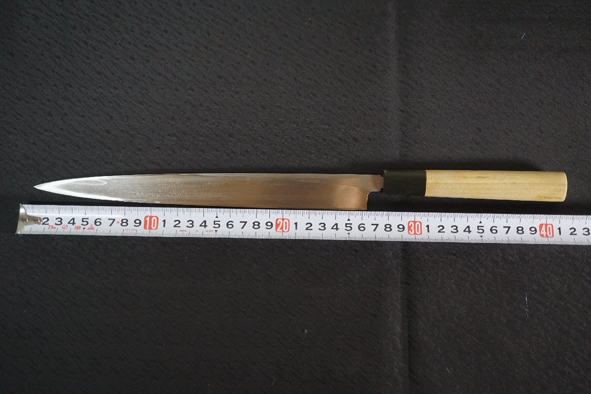 [QS][B4087280] 國行 ふぐ引き包丁 フグ引き 和包丁 白鋼 刃長約:260mm 全長約:410mm 重量約:110g 箱付き_画像9