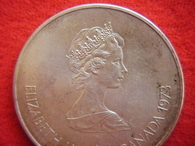 ♪世界の銀貨　CANADA ELIZABETH II 5 DOLLARS 1973- sailbcats kingston ( .925 silver ) 外径約38.95㎜　量目約24.51g　中古並品～_画像2