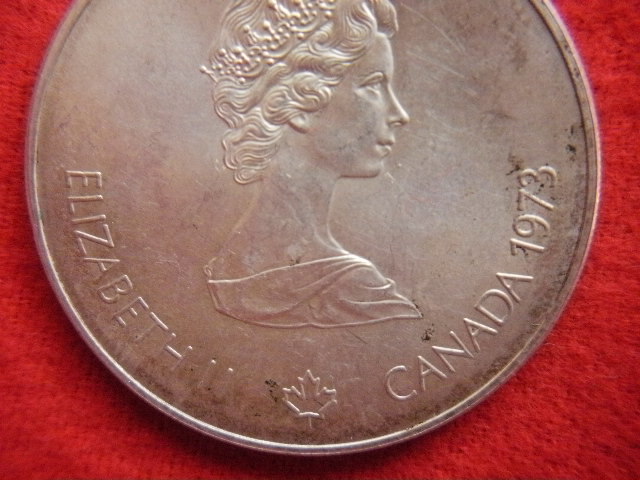 ♪世界の銀貨　CANADA ELIZABETH II 5 DOLLARS 1973- sailbcats kingston ( .925 silver ) 外径約38.95㎜　量目約24.51g　中古並品～_画像3