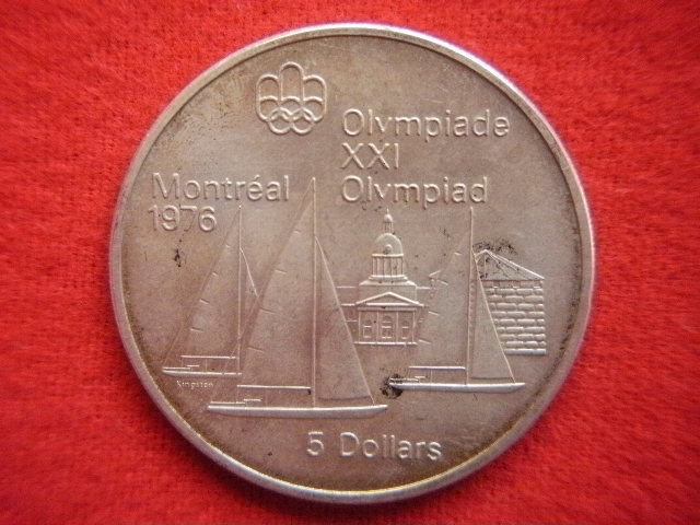 ♪世界の銀貨　CANADA ELIZABETH II 5 DOLLARS 1973- sailbcats kingston ( .925 silver ) 外径約38.95㎜　量目約24.51g　中古並品～_画像6