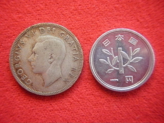 ★世界の銀貨 CANADA (GEORGIVS VI) 25 CENTS 1949- (.800 silver) 外径約23.55㎜ 量目約5.70g 中古並品～の画像1