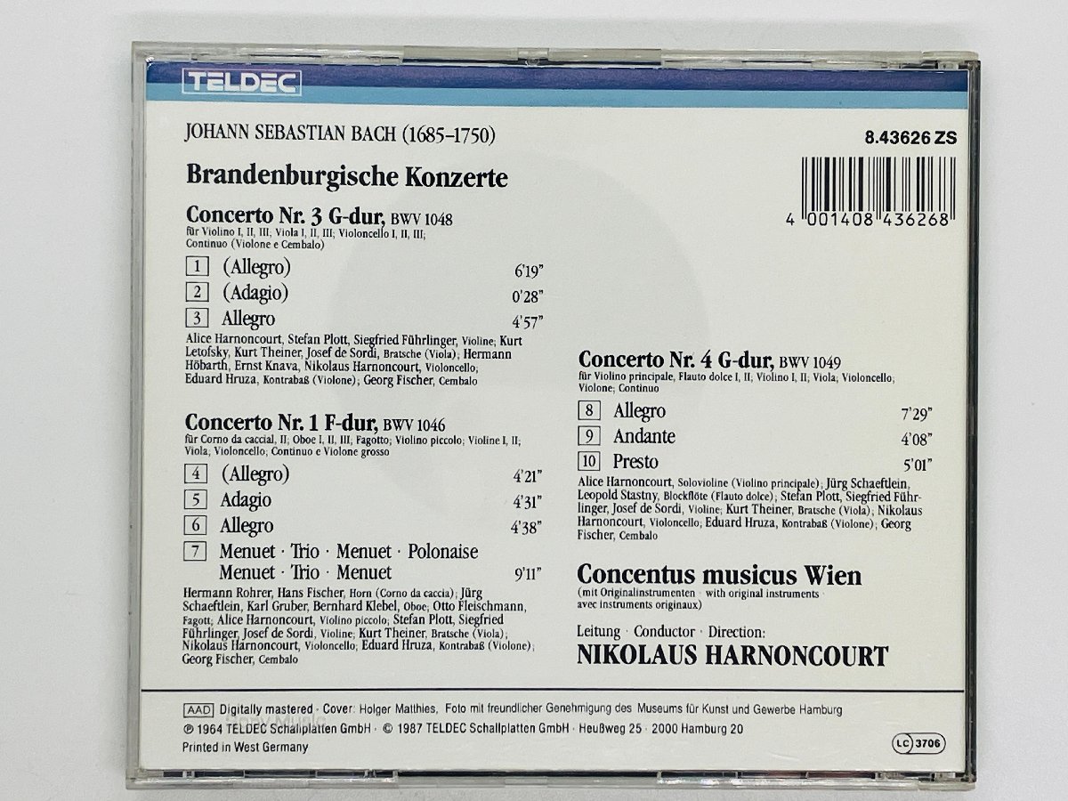 即決CD 西独盤 蒸着仕様 ニコラウス・アーノンクール Bach / Brandenburgische Konzerte Nr.1、3 & 4 W.Germany Y44_画像2