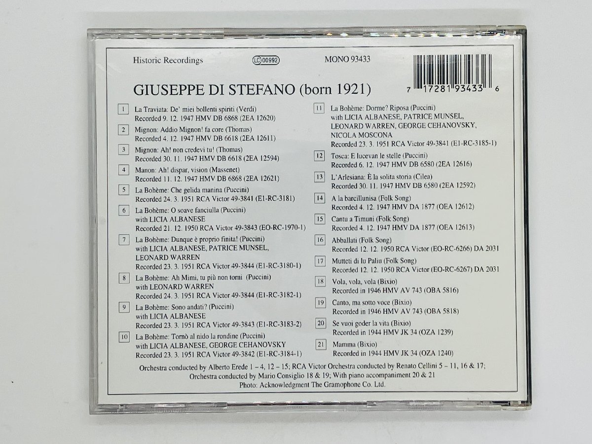 即決CD GIUSEPPE DI STEFANO / FAMOUS VOICES OF THE PAST / Historic Recording オペラ Q05_画像2