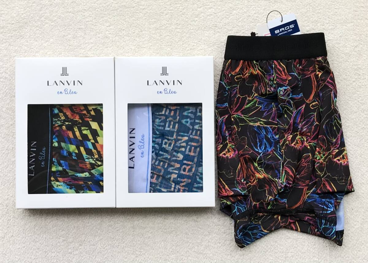 Lanvin en Bleu＆BROS ボクサーパンツ Mサイズ デザイン＆英字 前開き 日本製＆花柄 3枚セット