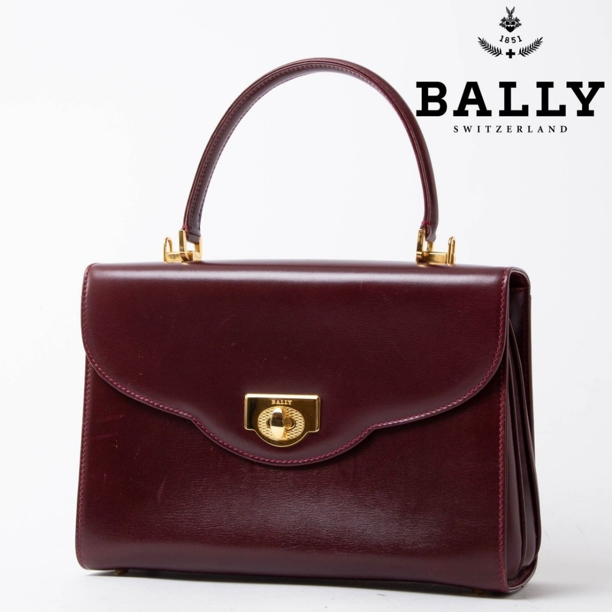 ★1円スタート★BALLY　バリー 2wayハンドバッグ ショルダー ターンロック レザー ボルドー レッド系 ヴィンテージ　1-10_画像1