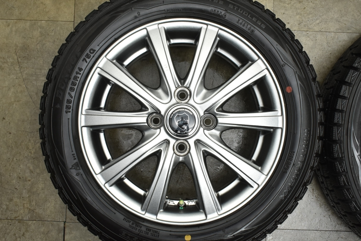 【美品】CLAIRE 14in 4.5J +45 PCD100 ダンロップ ウィンターマックス WM01 155/65R14 N-BOX デイズ ワゴンR アルト タント ムーヴ 即納可_画像3