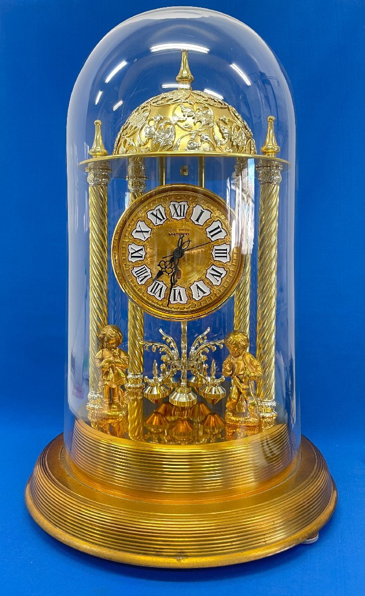 日新時計工業 Master QUARTZ CRYSRAL マスター クォーツ クリスタル 置時計 ガラスドーム 大型 高さ50cm ゴールドカラー 現状品_画像1