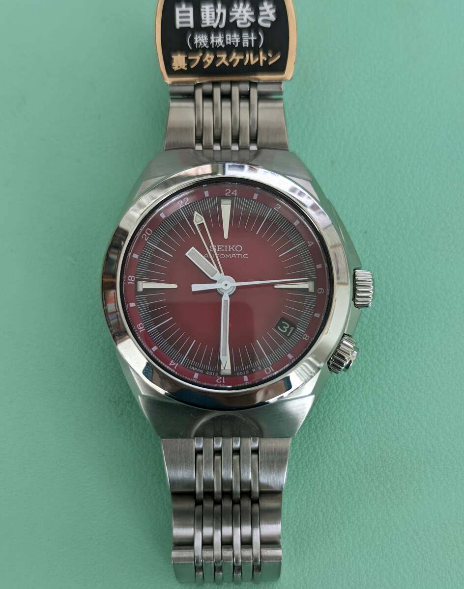 送料無料　未使用 希少品 SEIKOセイコー SUS GMT自動巻き 腕時計 4S12-0010 25石 赤系文字盤_画像1