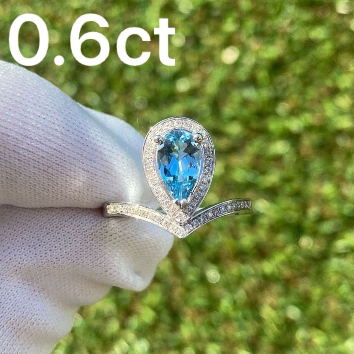 鑑別書付き　K18 天然　ダイヤモンド付き　Exceptional サンタマリアクアマリンリング 0.6ct
