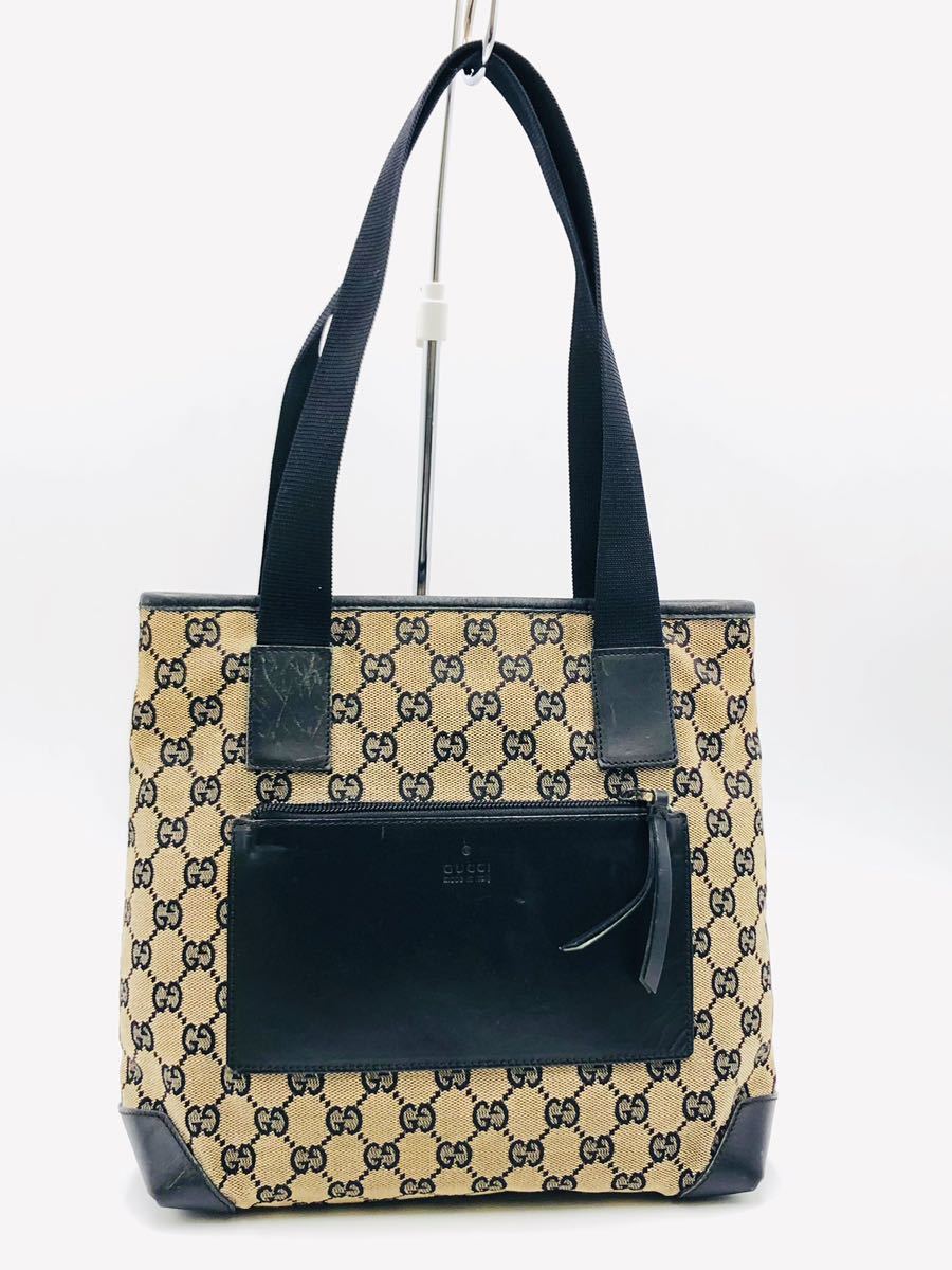 1円〜　【美品】　GUCCI グッチ　ハンドバッグ　オールドグッチ　GGキャンバス　レザー　シリアルナンバー有　K184_画像1