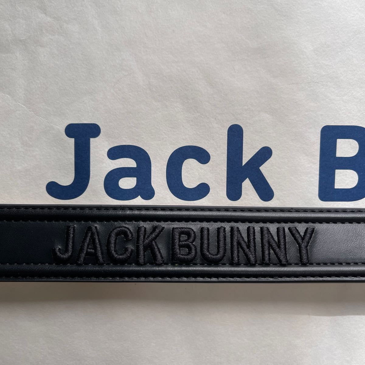 送料無料ジャックバニーbyパーリーゲイツ最新JACK BUNNY連ロゴ合成皮革ベルトJB型押しメタバックルSIZE調節unisex Black(お買得)新品_画像4