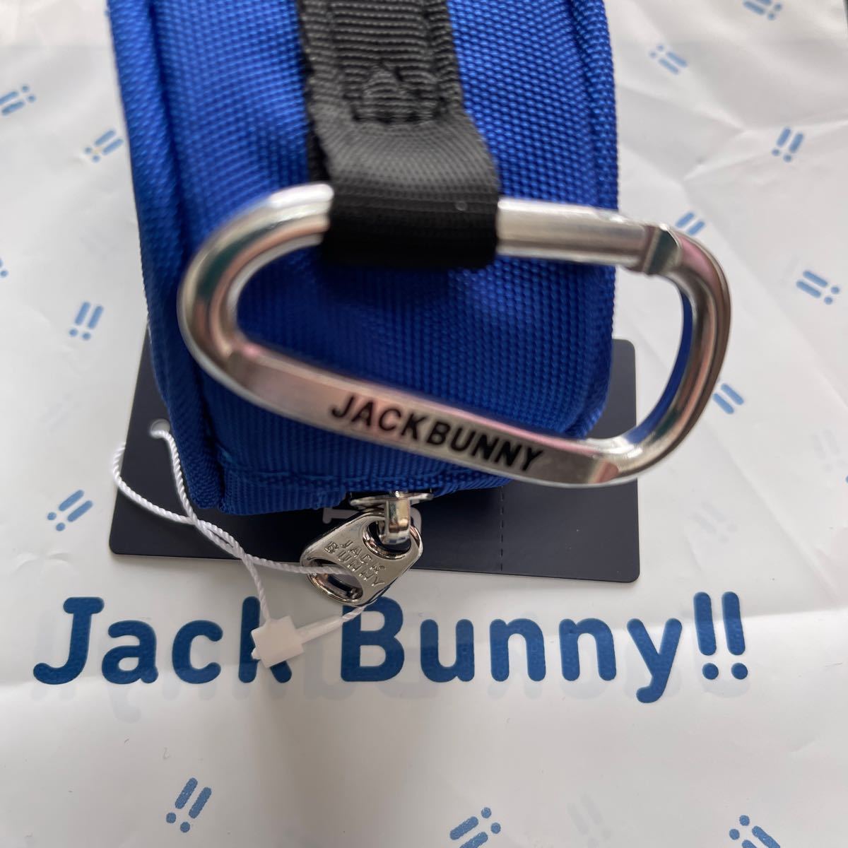 送料無料ジャックバニーbyパーリーゲイツ最新JACK BUNNYボールポーチ(2個用)JBジップ着脱JBカラビナ付Tee挿しunisex Blue(お買得)新品