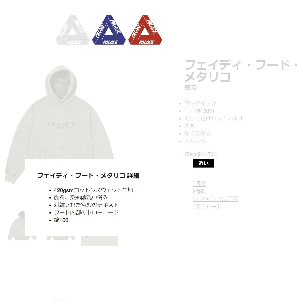 PALACE FADEY HOOD METALICO 2XL パレス 2024 SS 新作 Logo フーディー パーカ