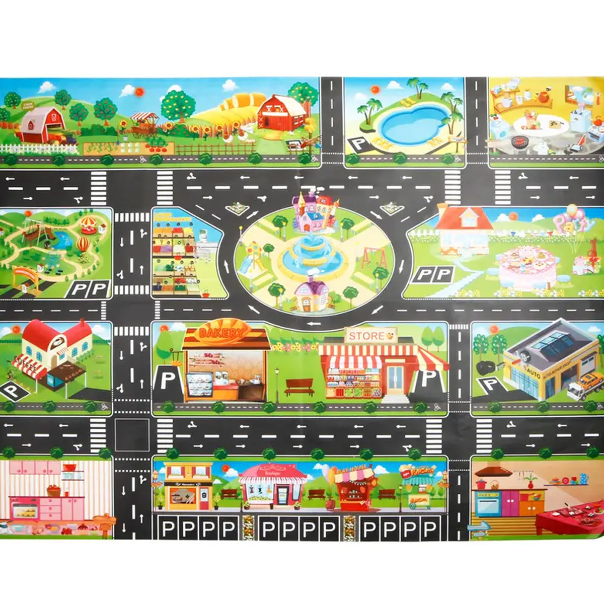 キッズ用プレイマット ミニカー セット 道路 地図 車 マップシート フロアマット キッズスペース 子ども 知育 レジャーシート ロードマップ_画像3