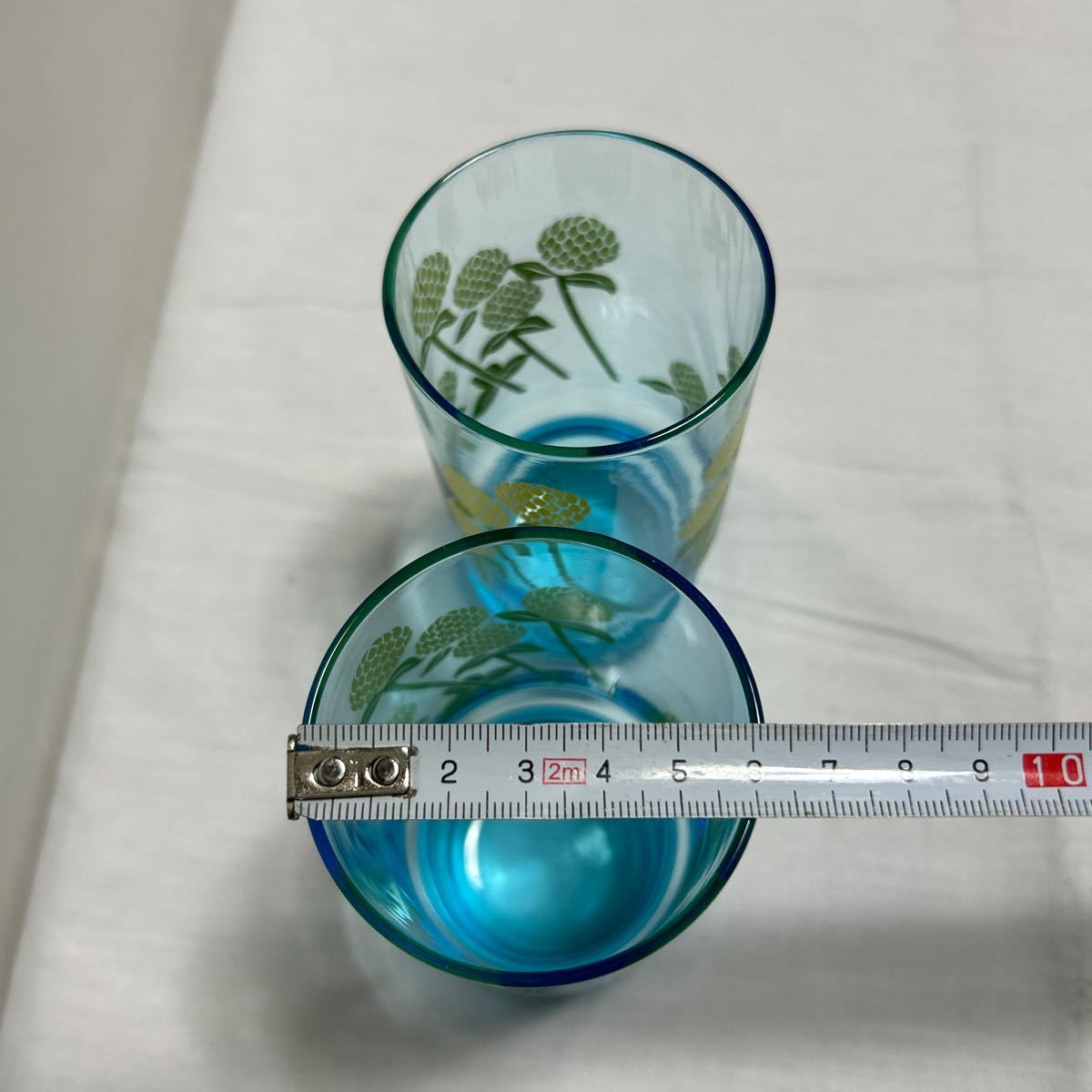 アデリア グラス 2個セット ガラスコップ シロツメクサ 花柄 アンティーク 昭和レトロの画像4