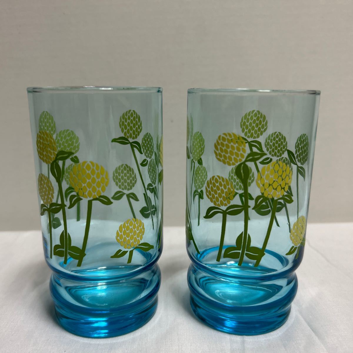 アデリア グラス 2個セット ガラスコップ シロツメクサ 花柄 アンティーク 昭和レトロの画像3