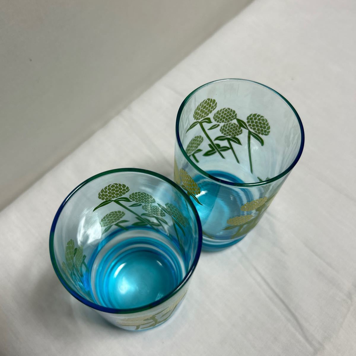 アデリア グラス 2個セット ガラスコップ シロツメクサ 花柄 アンティーク 昭和レトロの画像5