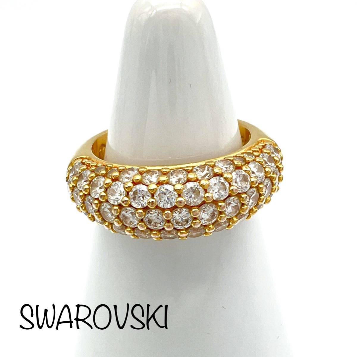 SWAROVSKI｜スワロフスキー 指輪 52【アクティ】ラインストーン ゴールドカラー クリスタルガラス リング アクセサリー ブランド a330etの画像1
