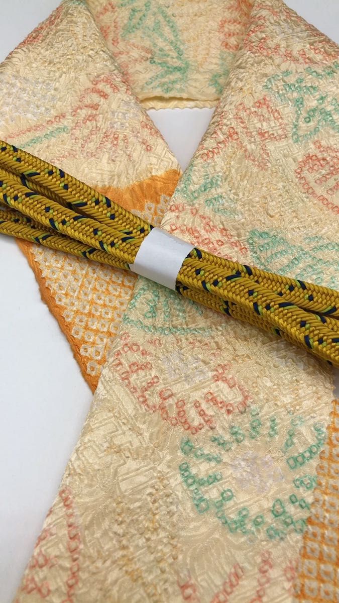 1872半襟 正絹・総絞り＆絹帯締め シルク100％ 和装小物 お出かけ