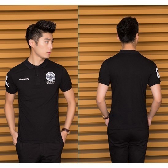 【XL 黒】 刺繍 半袖 ポロシャツ メンズ ブラック ゴルフウェア シャツ シンプル カジュアル 春 夏 2