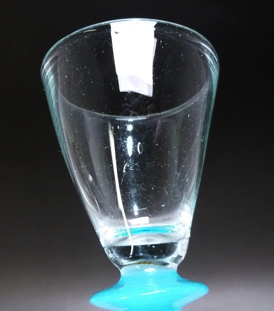 《ジャムルK》Ko0215-11◆ ガラス リキュールグラス 1客 古い 気泡 バー コップ ワイン グラッパ ペア ブルー_画像6