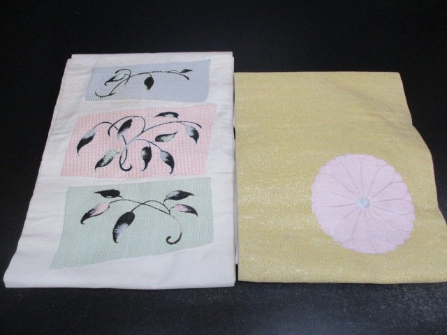 中古 名古屋帯 リメイク 絹 化繊 縮緬 刺繍 大量 まとめて10点 アンティーク 材料 素材 古布 お稽古 初心者【夢職】☆☆_画像5