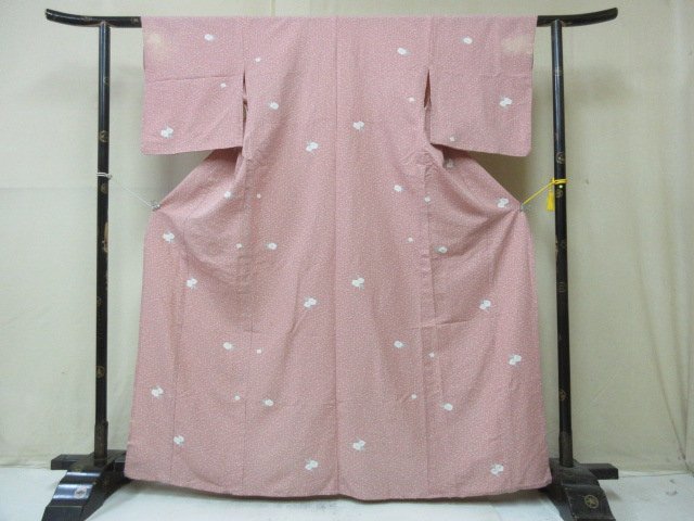 1円 良品 化繊 着物 洗える 小紋 椿 花唐草 草花 おしゃれ 高級 袷 身丈155cm 裄62cm【夢職】★★★の画像1