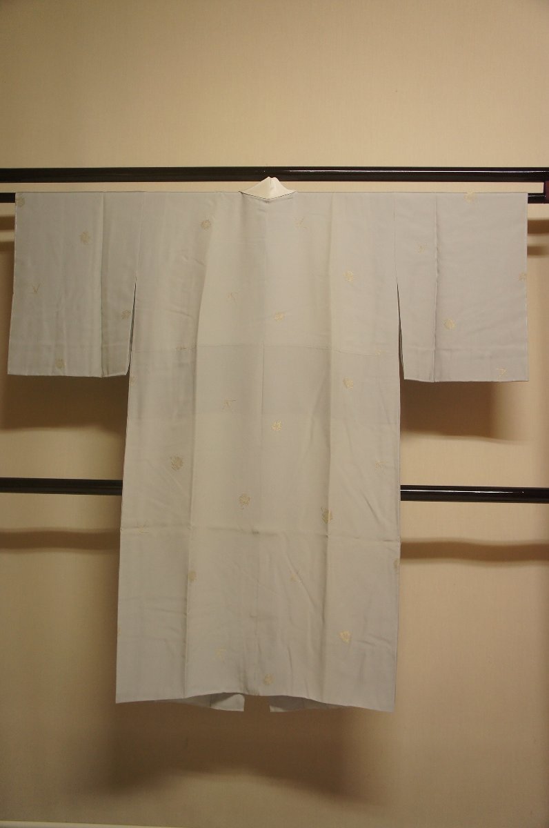 正絹うすグレー色地金糸抽象花模様袷長襦袢未着用半衿付き［G14826］の画像3