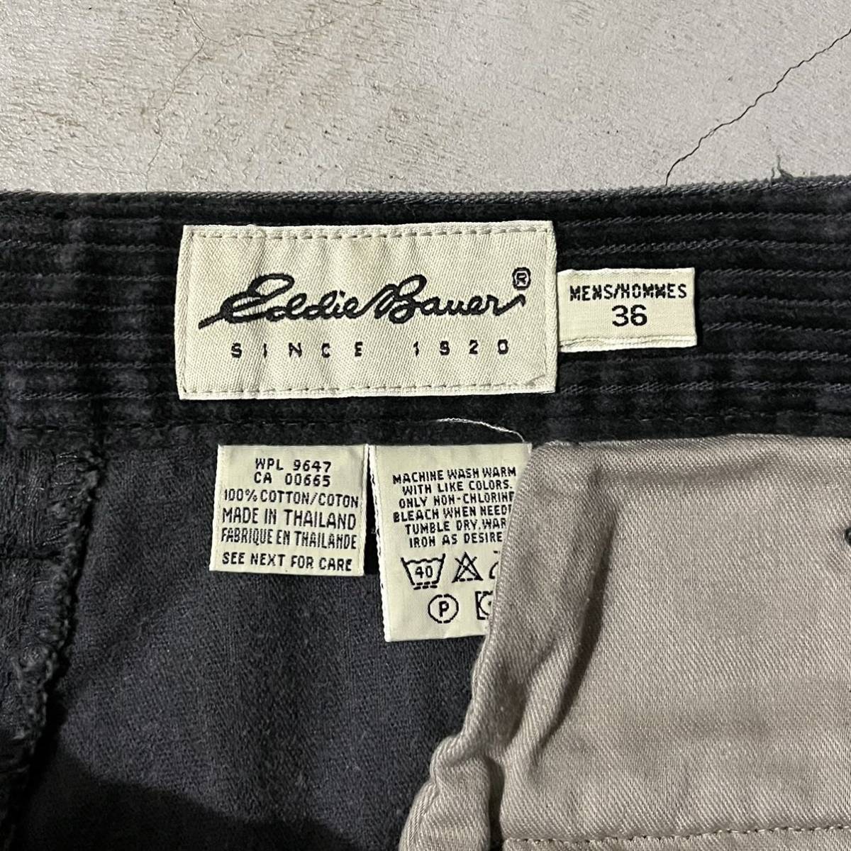 90s 00s Eddie Bauer エディーバウアー ツータック 太畝 コーデュロイパンツ 黒 ブラック W36 ヴィンテージ OLD_画像6