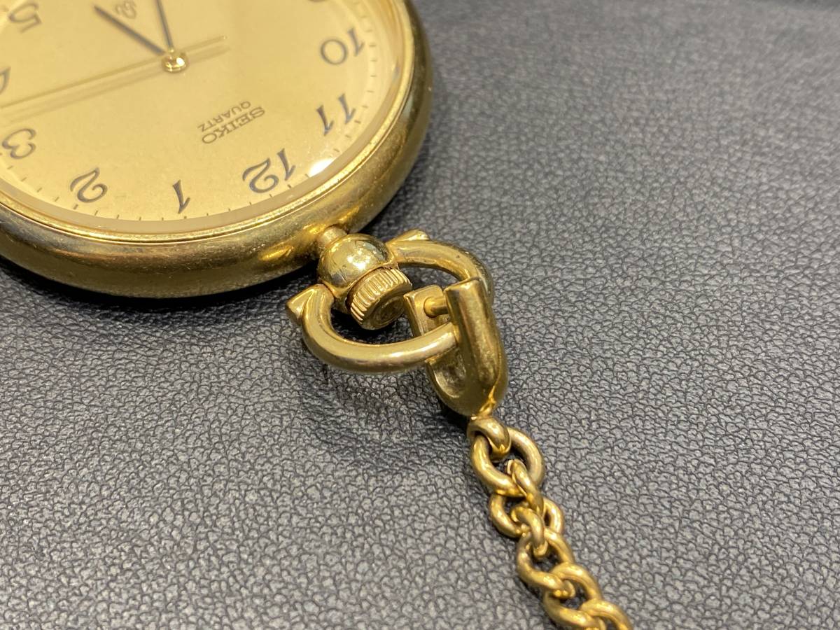  Seiko SEIKO quartz GOLD pocket watch 2621-0470 JAPAN chain attaching *813