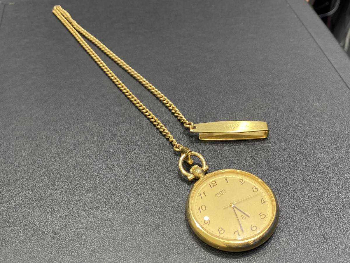  Seiko SEIKO quartz GOLD pocket watch 2621-0470 JAPAN chain attaching *813