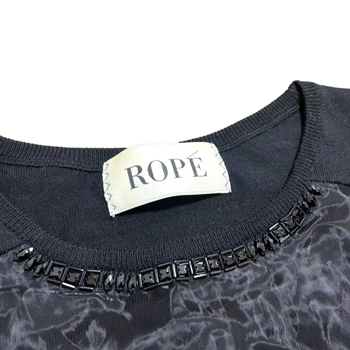 ROPE(ロペ) ニットセーター レース切り替え クルーネック ブラック ウール ブラック サイズM_画像3