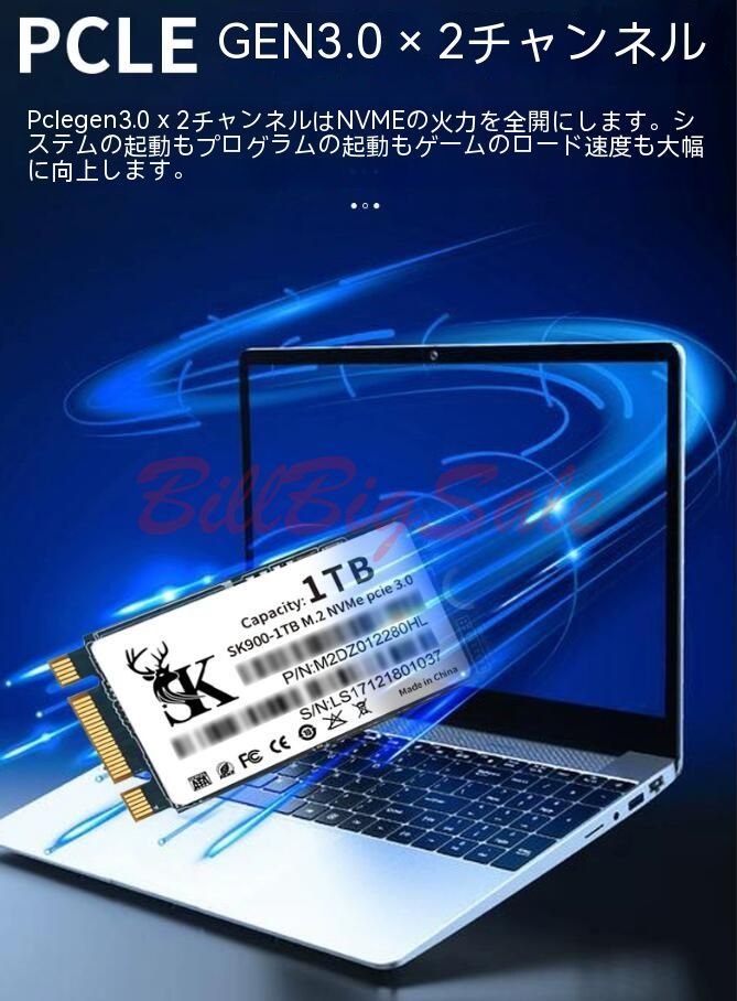 新品 WWANスロット 1TB (M.2 2242 NVMe SSD) Thinkpad X280 T480 P51 P52 Dell 3510 1T PCIe Gen3x2 内蔵SSD B+M Key 5ヶ年間保証 未使用の画像9
