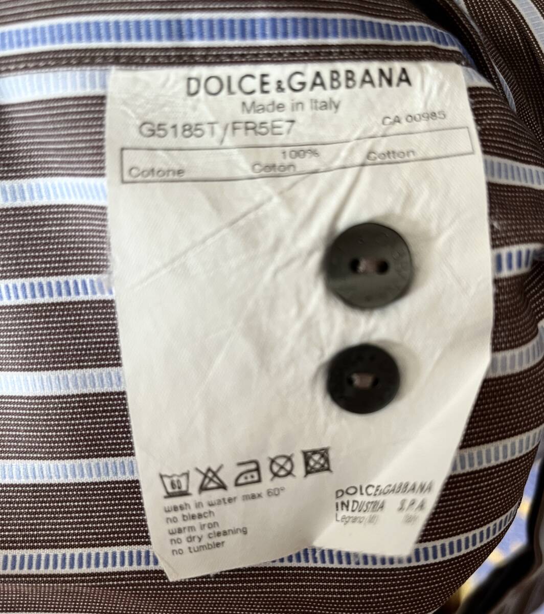 ■ DOLCE&GABBANA ドルチェ&ガッバーナ ボルドーブラウン ストライプ ダブルネックボタン ドレスシャツ_画像7