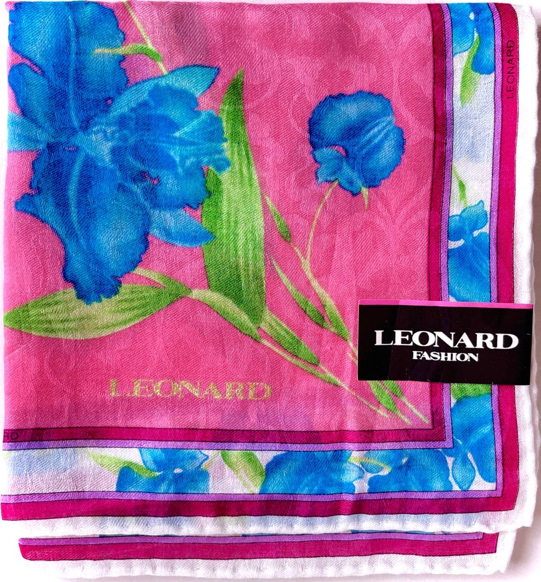 ■ LEONARD レオナール ハンカチ スカーフ フラワー ピンクグラデーション透かし織 未使用_画像1
