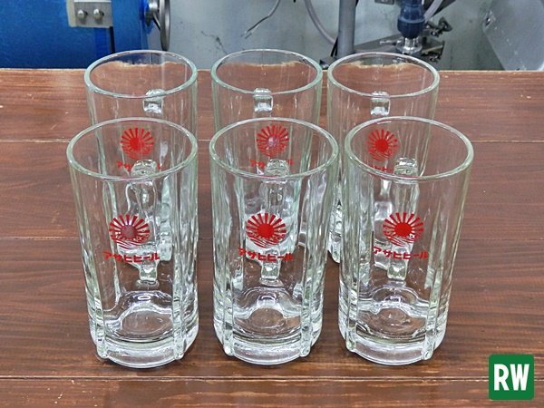 【6個セット】 アサヒビール 旧ロゴマーク A-8型 太陽マークビールジョッキ 大ジョッキ 約770ml ガラス グラス [3]_画像2