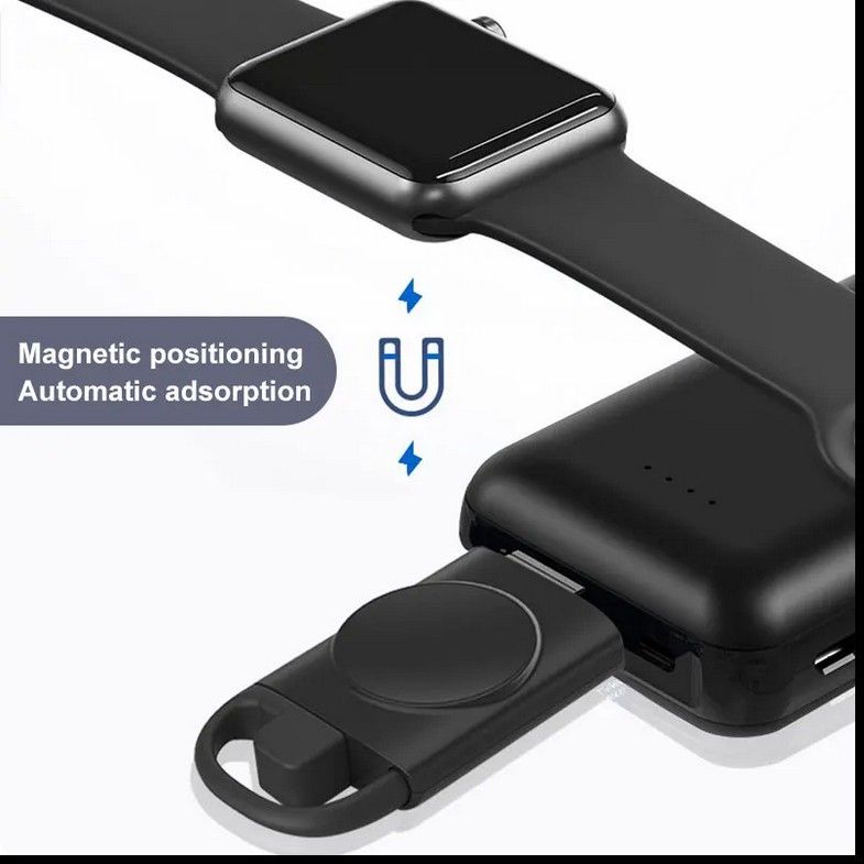Apple Watch用 ポータブル充電器 全機種対応 持ち運び便利 ワイヤレス【規格】USC AとUSB　Type-C【色】黒