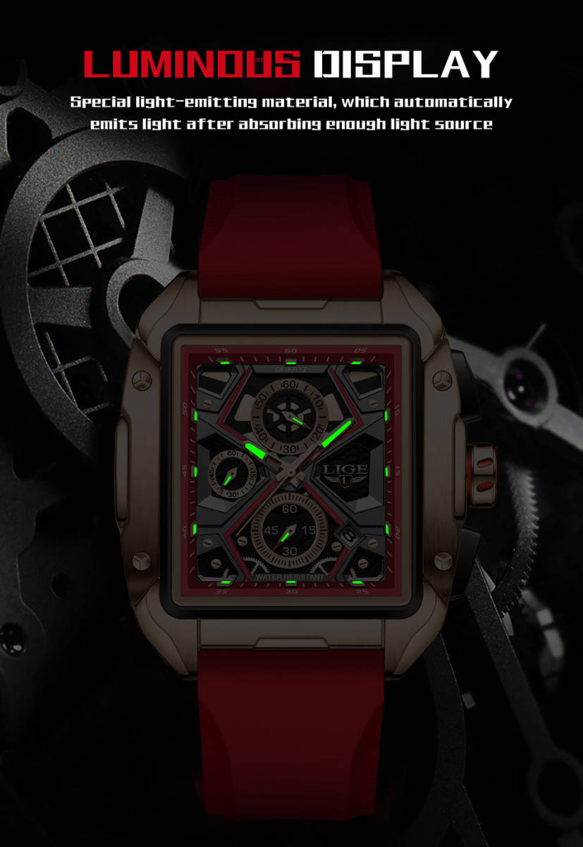 【レッド 赤】2023 新作 メンズ高品質腕時計 海外人気ブランド クロノグラフ 防水 クォーツ式 シリコンバンドの画像5