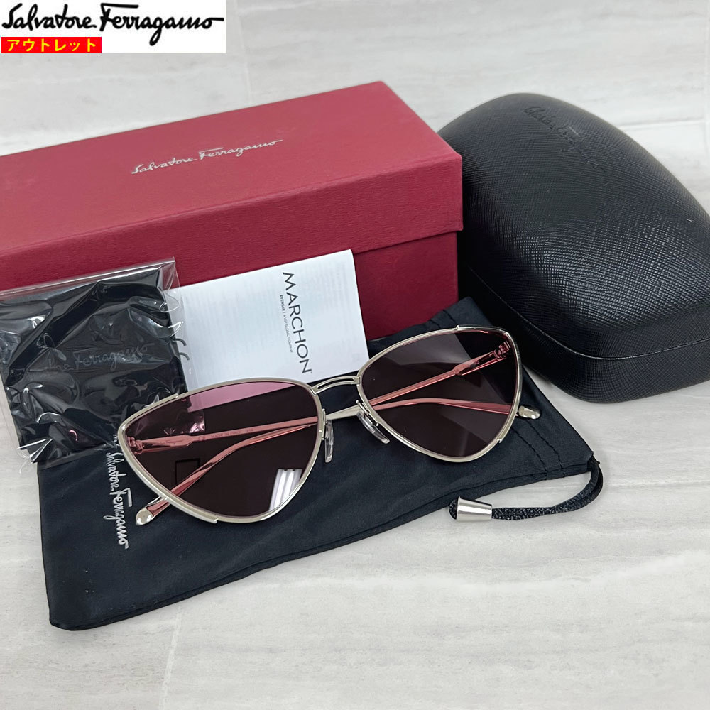 1円～！【71458-4BS】 未使用・アウトレット処分品 Salvatore Ferragamo/フェラガモ サングラス SF206S 728575 金×アイボリー イタリア製_画像1