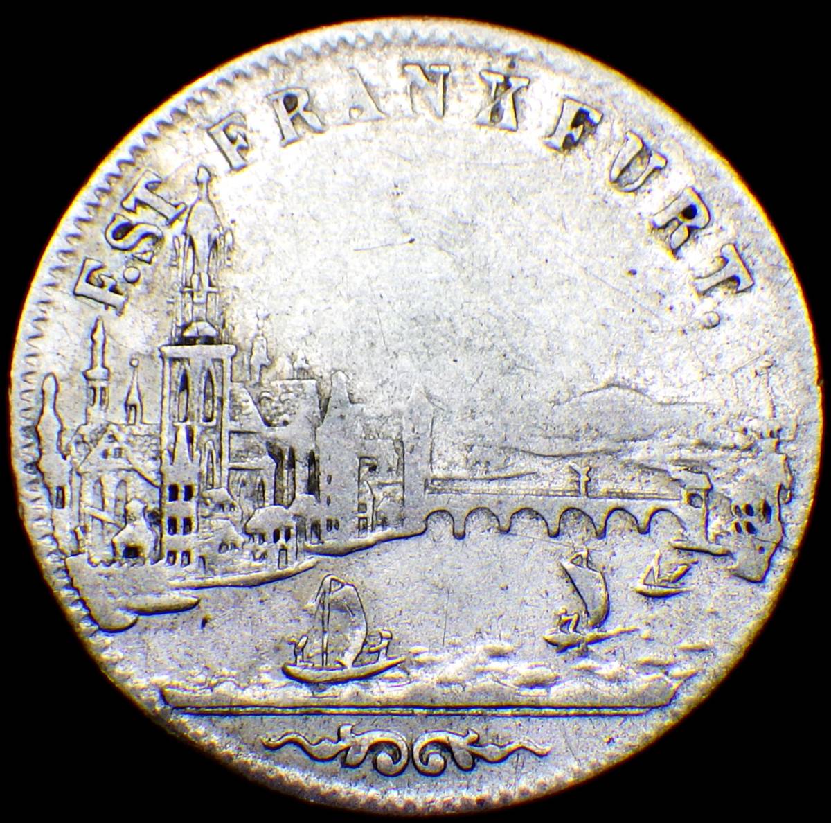 1853年 ドイツ 帝国自由都市フランクフルト 都市景観6クロイツァー銀貨_画像1