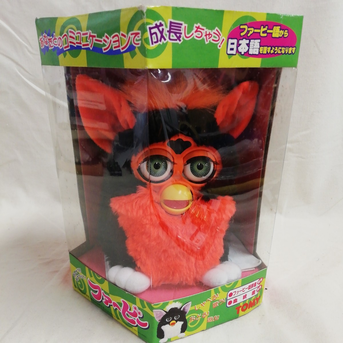 g_t　S527　トミー　ファービー②　日本語版　黒/ネオンオレンジ　平成レトロ　TOMY　Furby　おもちゃ　中古_画像1