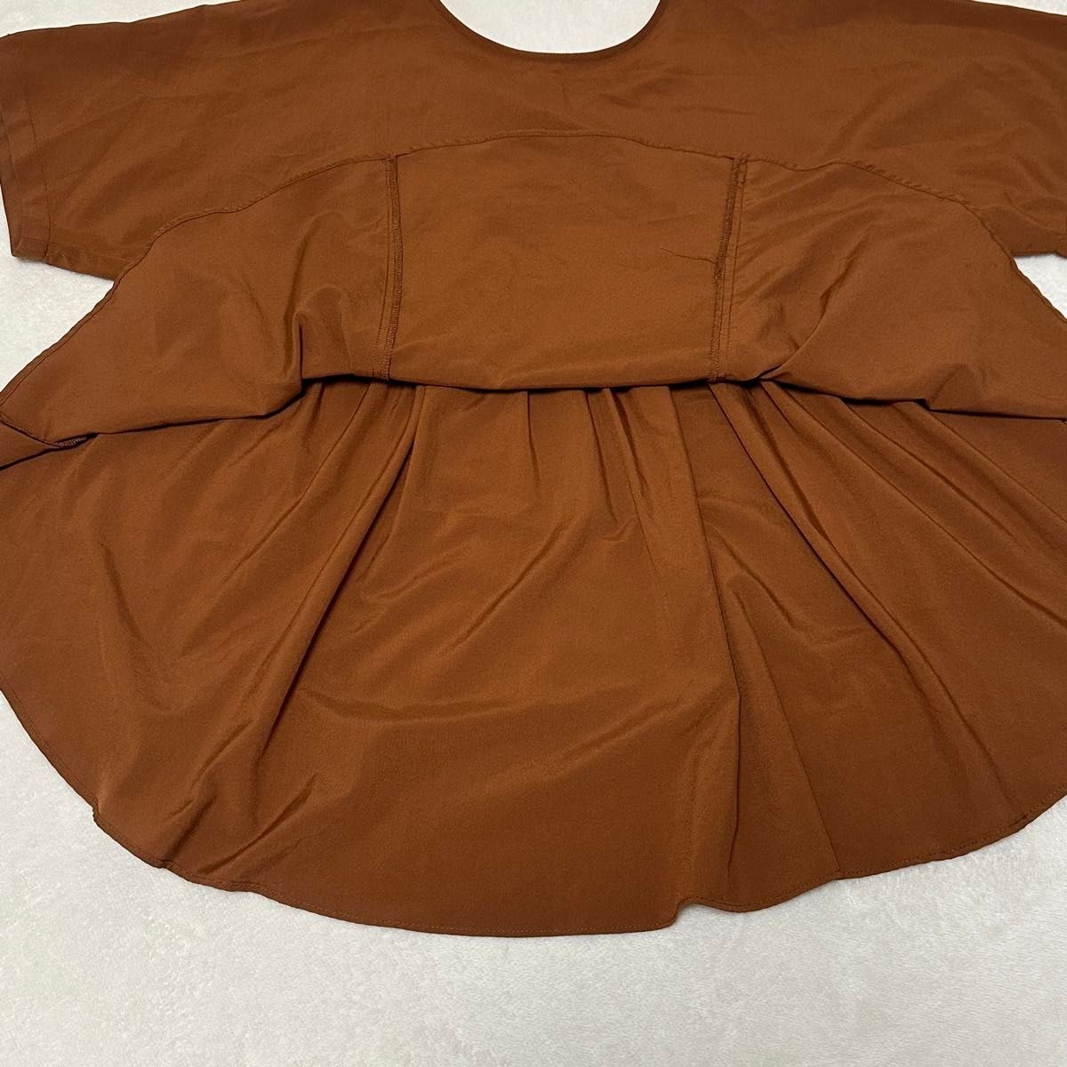 chocol raffine robe バックギャザー5分袖ブラウス　プルオーバー　トップス　シャツブラウス　キャメル　サイズF