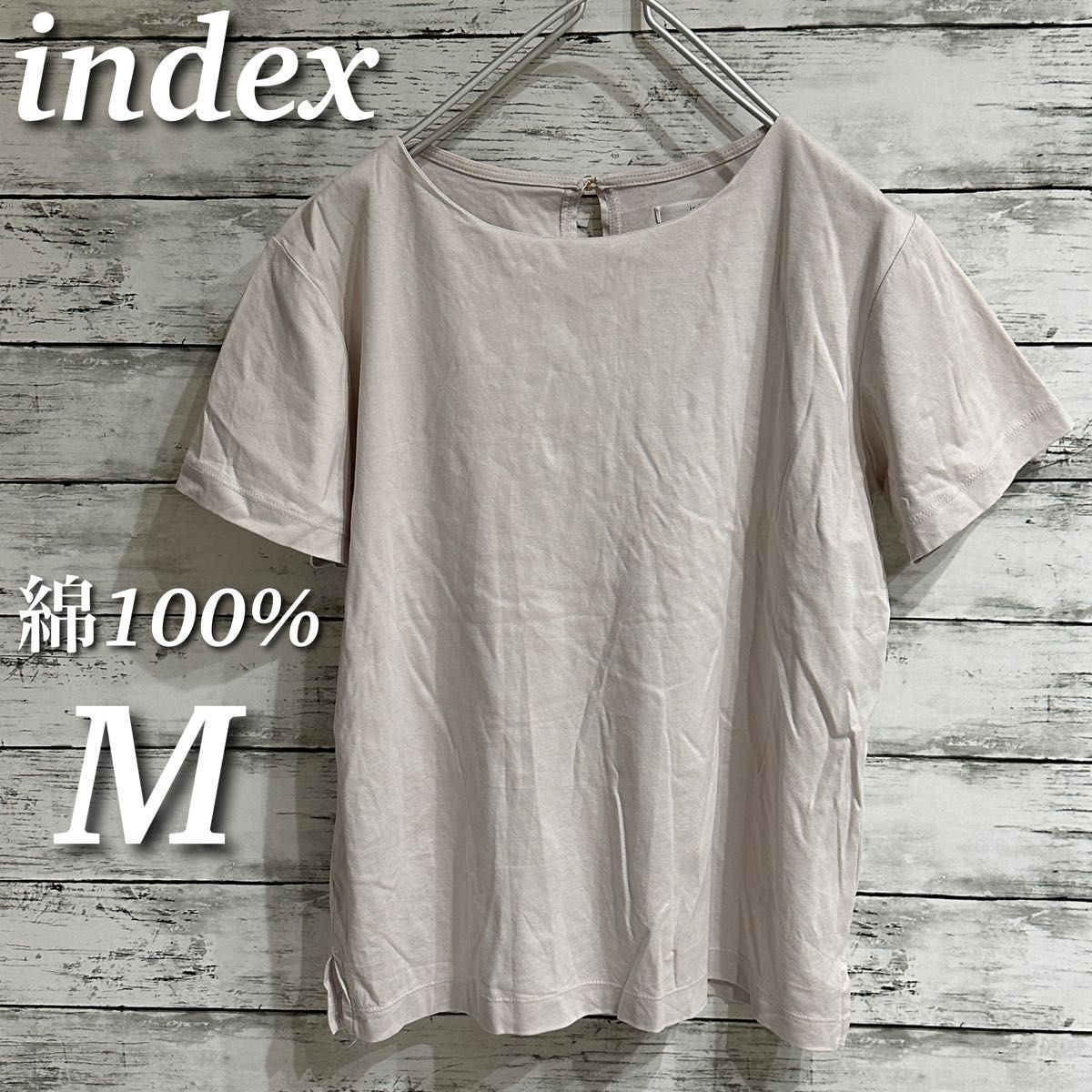 index バックビジューボタンTシャツ【接触冷感洗濯機洗い可】 半袖トップス　カットソー　綿１００％　ライトグレー　M