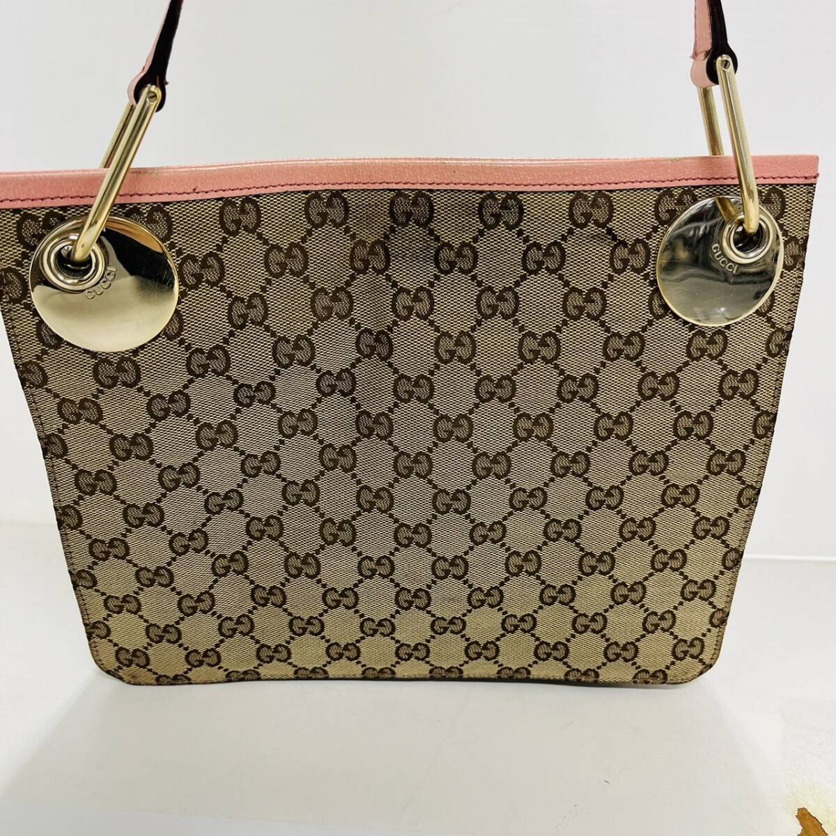 14463/ GUCCI GG柄 グッチ トートバッグ ピンク ベージュ ブランド品_画像2