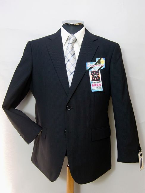 【春夏 機能充実】洗えるスーツ・2釦2パンツスーツ・AB-7・ハイグレード仕様・黒/ストライプ