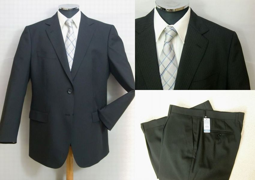 【春夏 特別価格】洗えるスーツ・2釦2パンツスーツ・AB-4・ハイグレード仕様・黒/ストライプ_画像1
