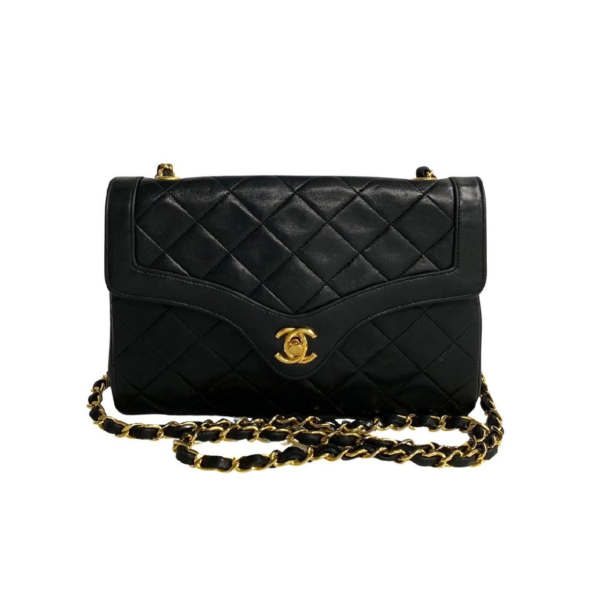 極 美品 カード付 シール有 0番台 CHANEL シャネル マトラッセ 21cm ココマーク チェーン ラムスキン ショルダーバッグ ブラック 32164