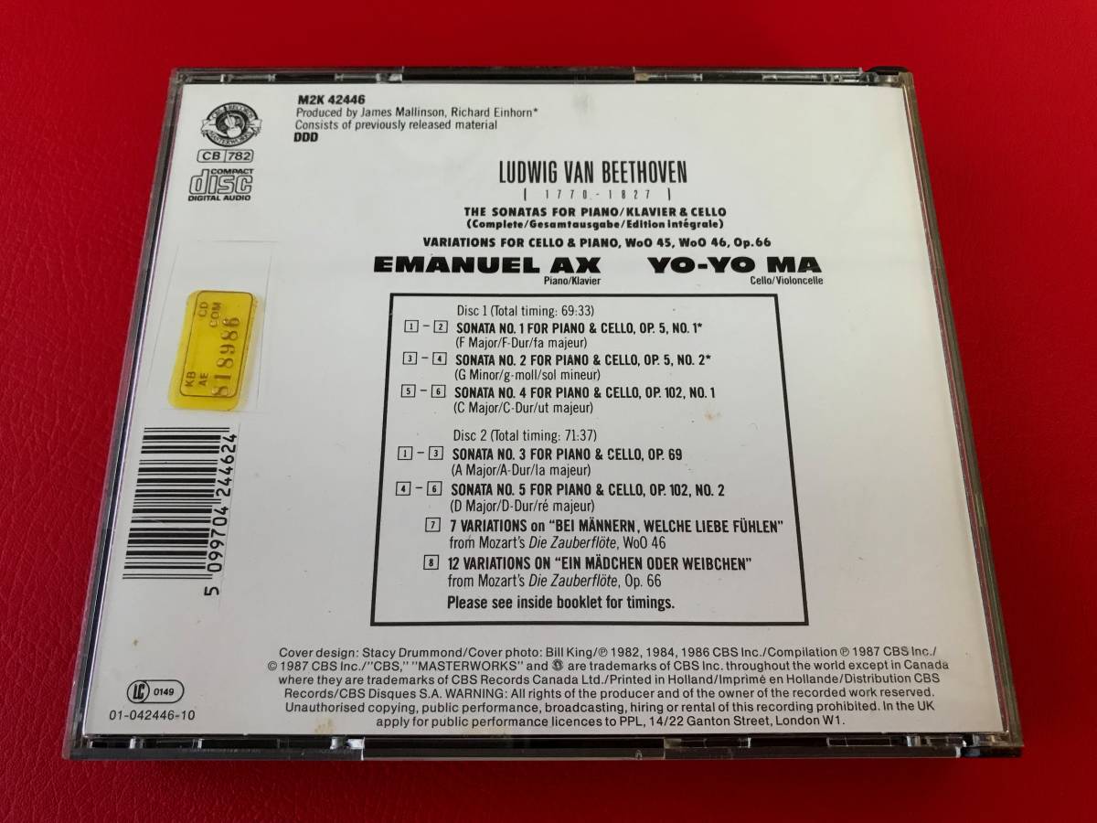◆EMANUEL AX＆YO-YO-MA(エマニュエルアックス＆ヨーヨーマ)/BEETHOVEN:THE SONATAS FOR PIANO&CHELLO/輸入盤２CD/M2K42446＃M16YY1の画像2