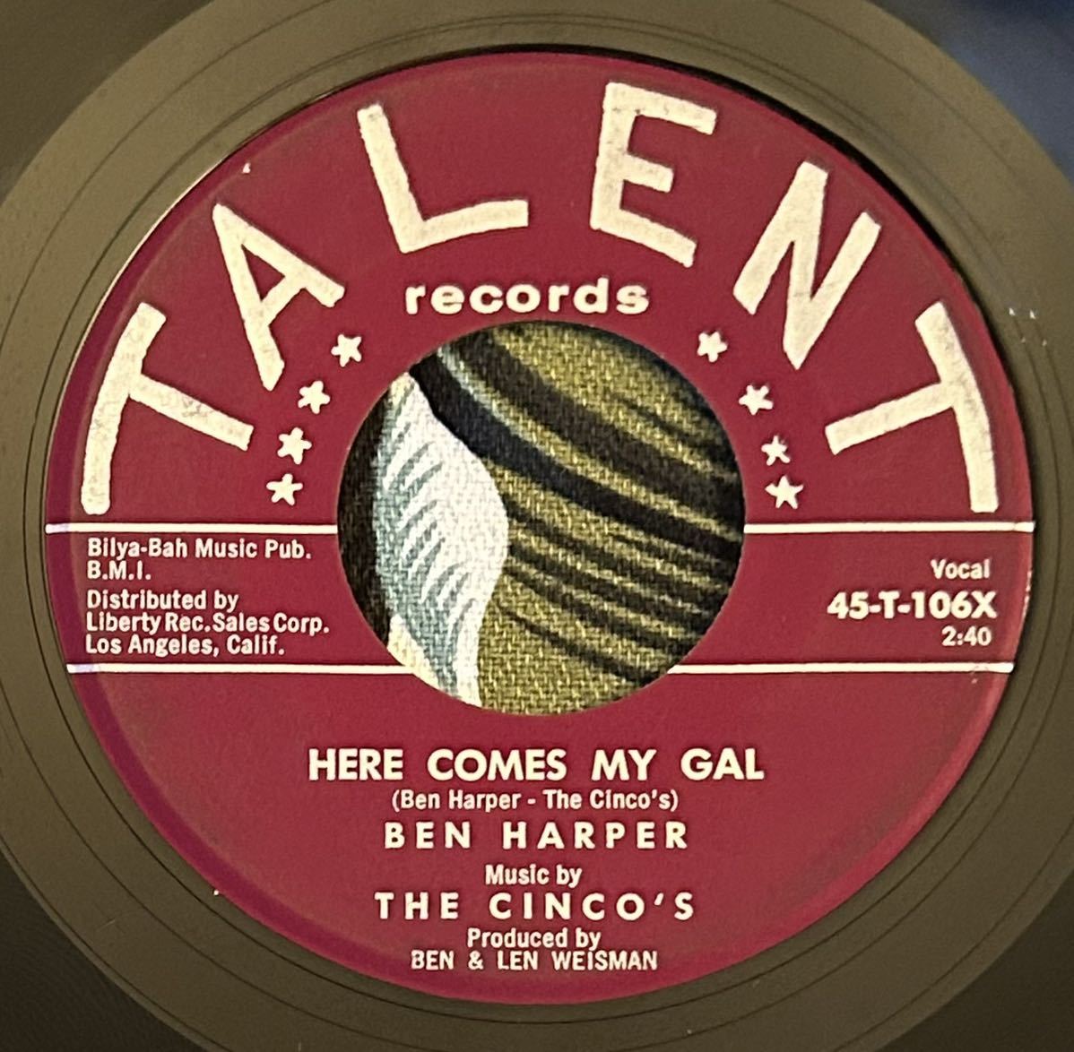 Ben Harper Music By The Cinco's US Original 7inch Driveway Blues / Here Comes My Galの画像2