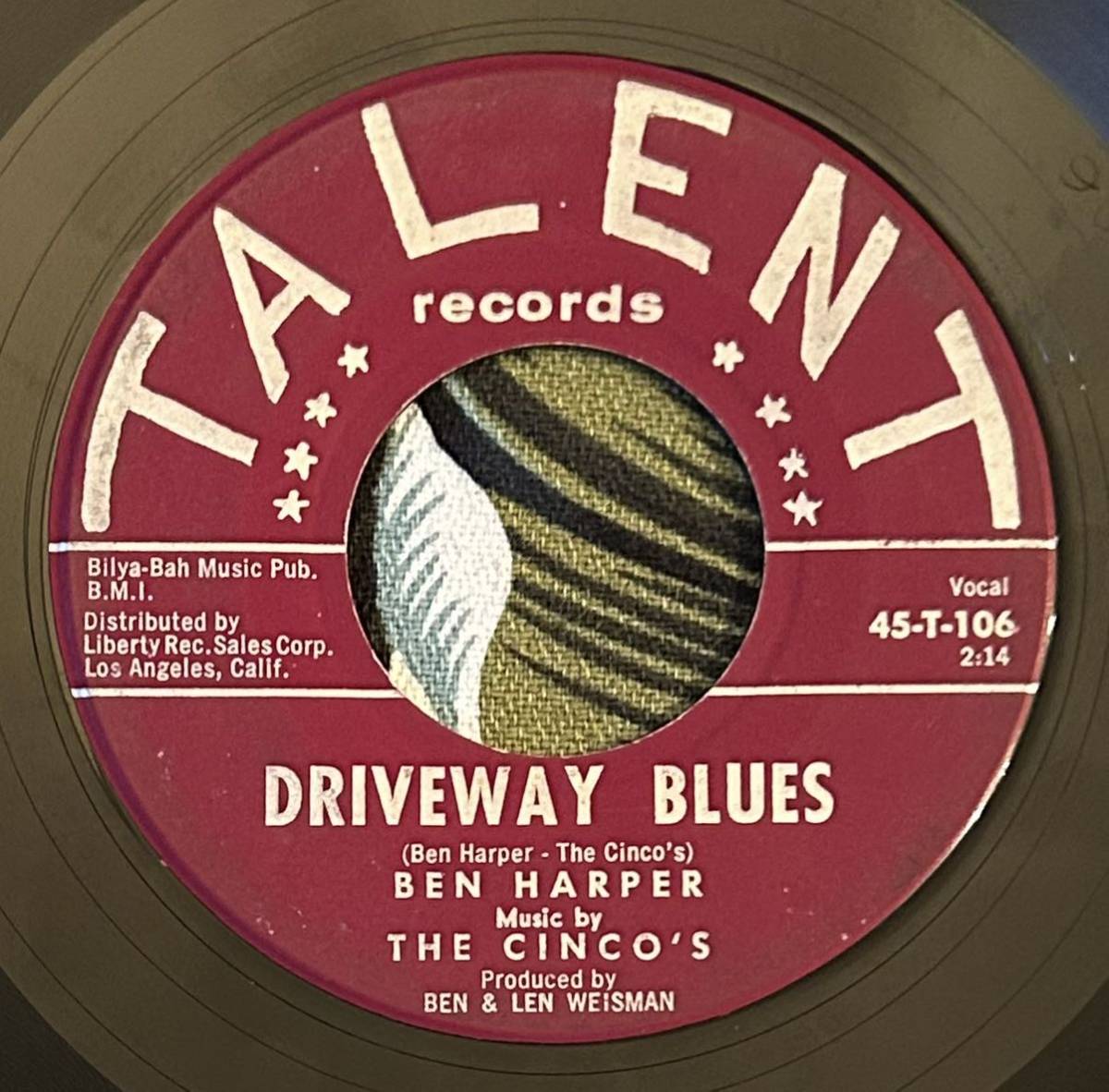 Ben Harper Music By The Cinco's US Original 7inch Driveway Blues / Here Comes My Galの画像1